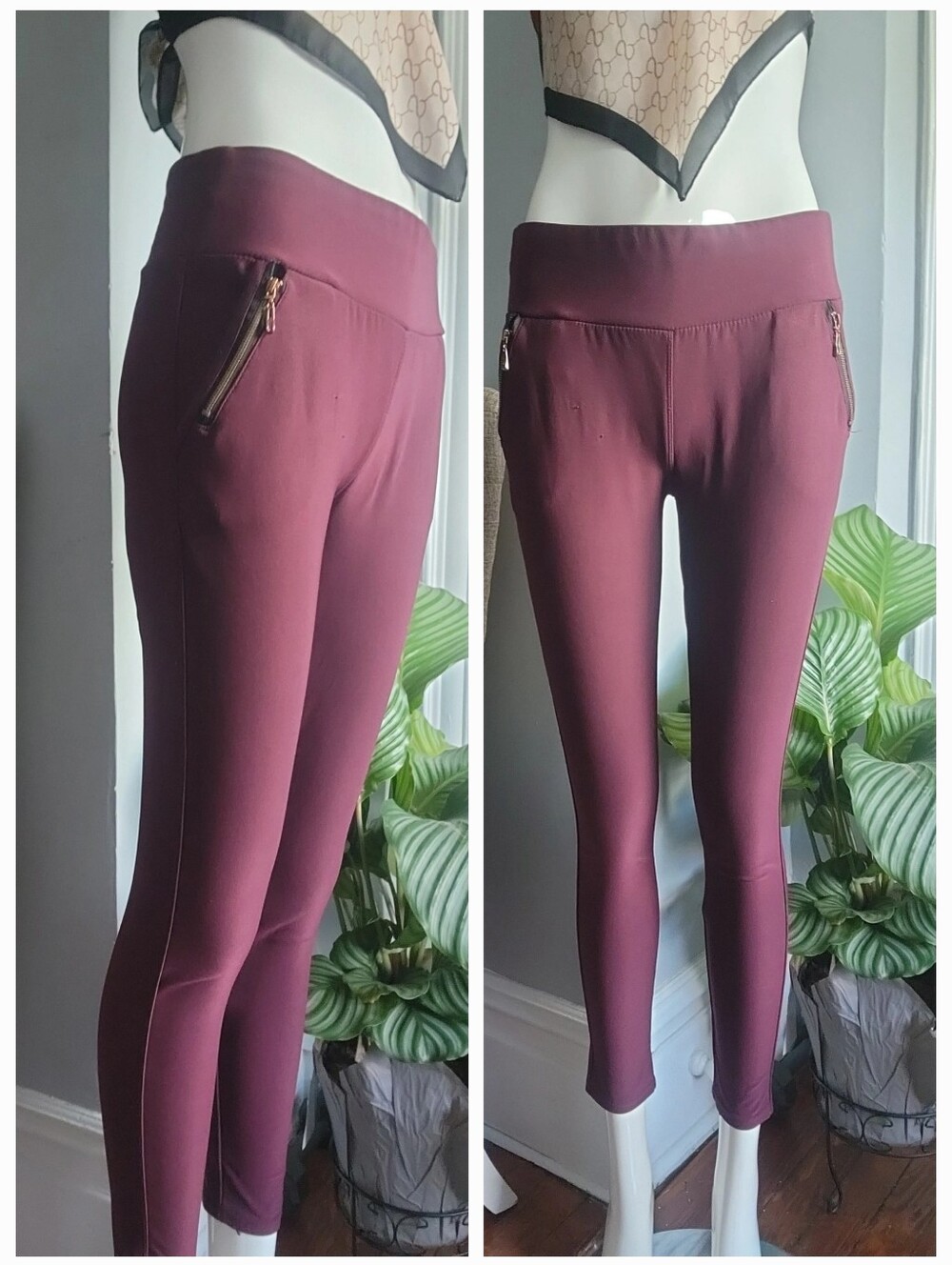 SHOSHO zippered pocket legging - Maroon burgundy